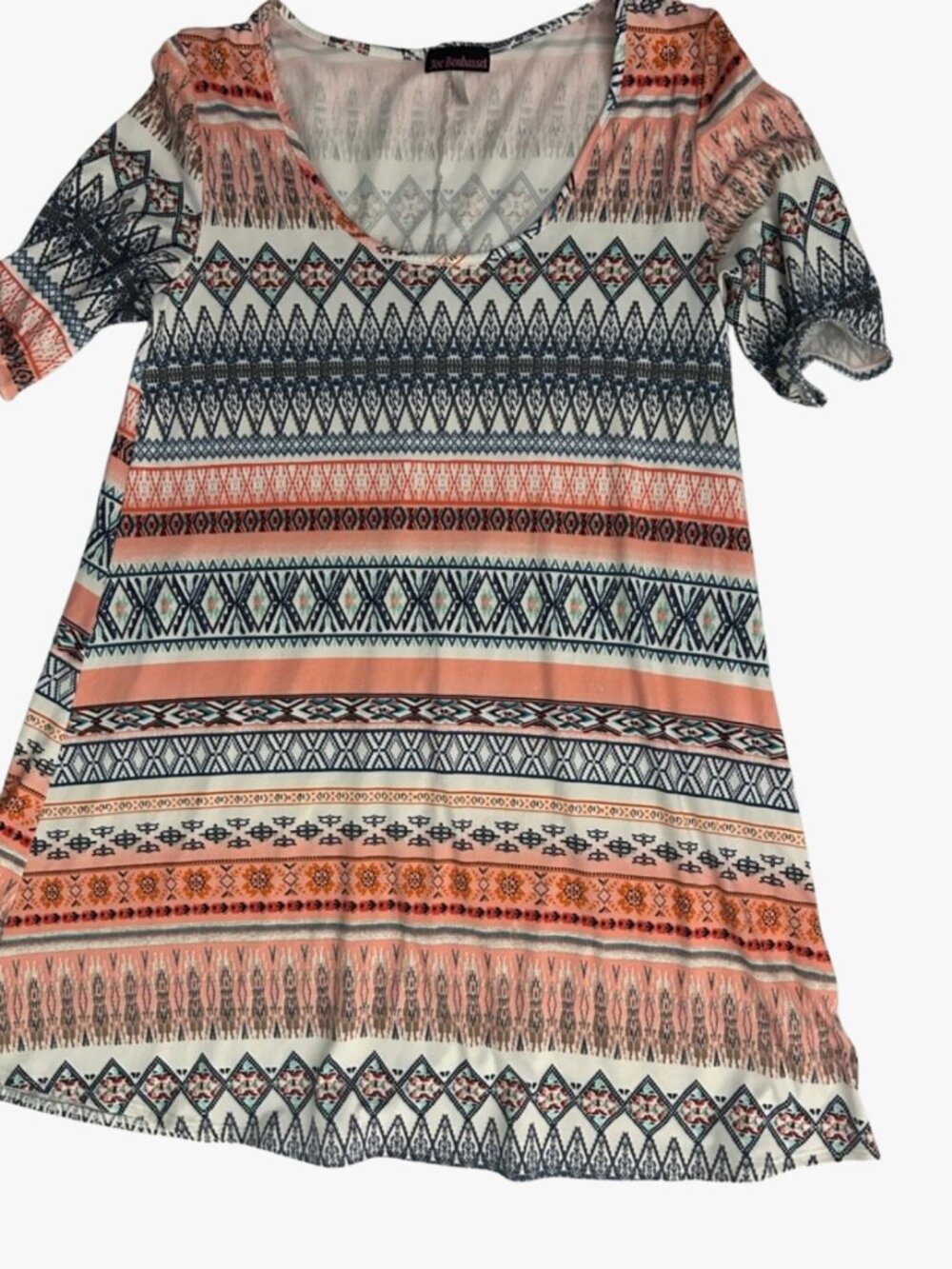 Joe Benbasset Coral, Navy & White Tribal Print Casual Midi Dress
